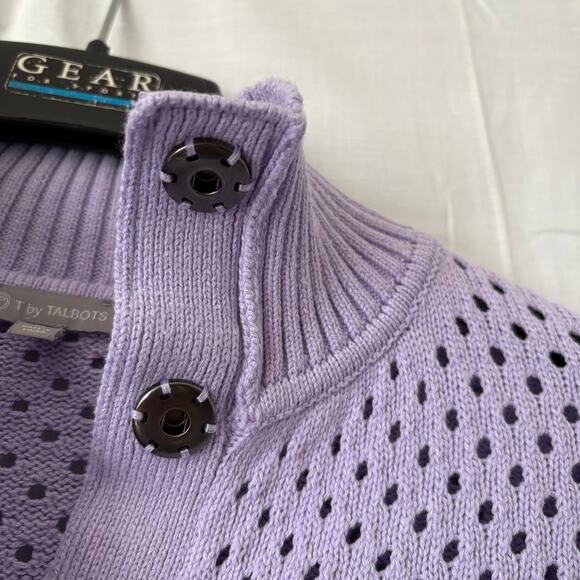 T by Talbots Cardigan Sweater Womens Medium Open Loose Knit Snap Up Purple - Picture 5 of 7